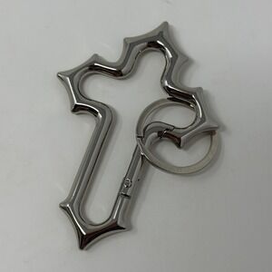 Y2K Cross Carabiner Clip Silver Metal Keychain Key Ring Hiking Gothic Emo Punk